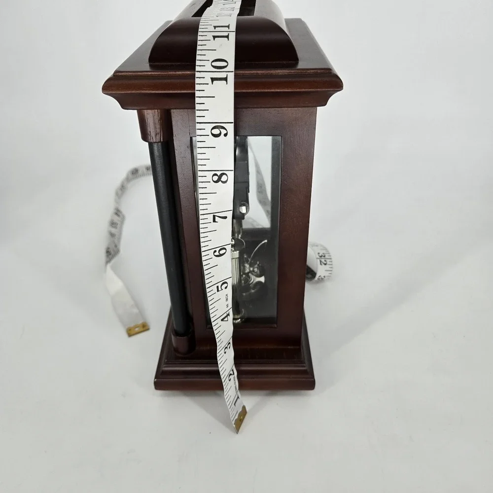 Stiffel Quartz Mantel Clock Rotating Pendulum Wood Glass Case Working Vintage